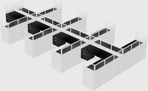 Shared l-shaped cubicle