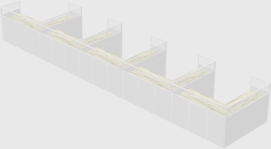 Shared l-shaped cubicle
