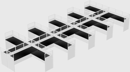 Shared l-shaped cubicle