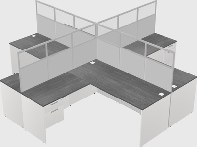 Nakabahaging l-shaped na mga cubicle