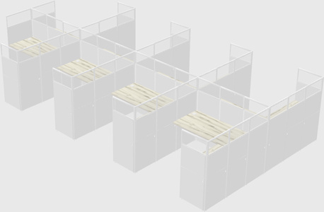 Shared l-shaped cubicle
