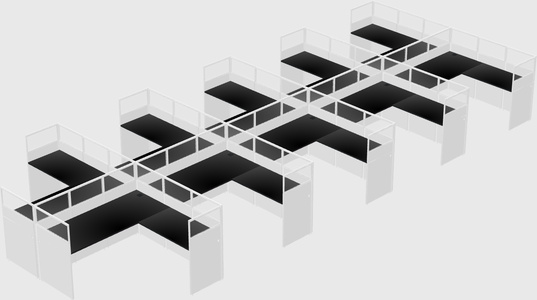 Shared l-shaped cubicle