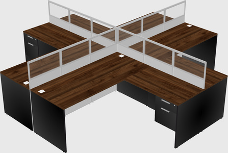 Cubículos compartilhados em forma de l