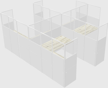 Shared l-shaped cubicle