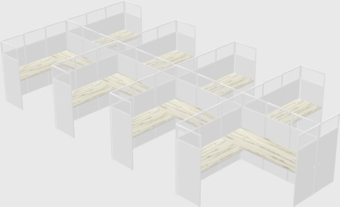 Shared l-shaped cubicle