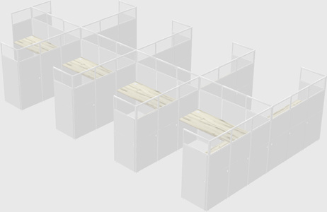 Shared l-shaped cubicle