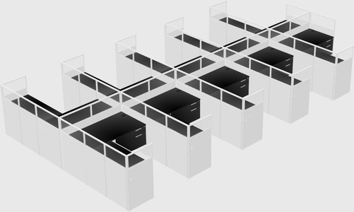 Shared l-shaped cubicle