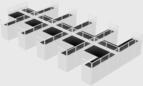 Shared l-shaped cubicle