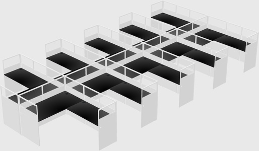 Shared l-shaped cubicle