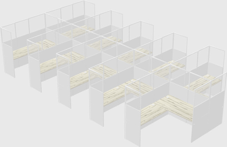 Shared l-shaped cubicle