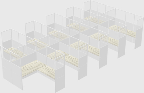 Shared l-shaped cubicle