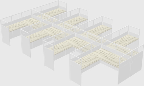 Shared l-shaped cubicle