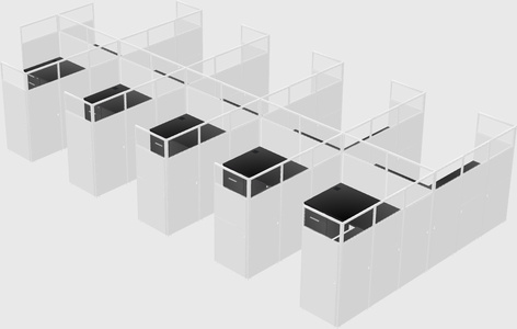 Shared l-shaped cubicle