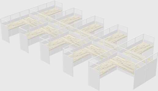 Shared l-shaped cubicle