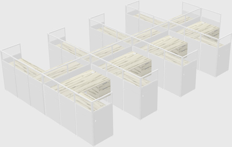 Shared l-shaped cubicle