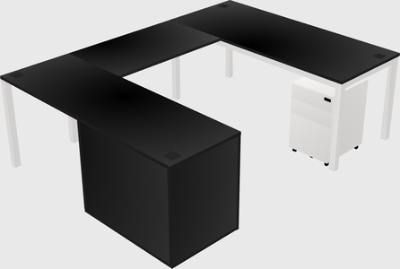 U-shaped desk + cabinet