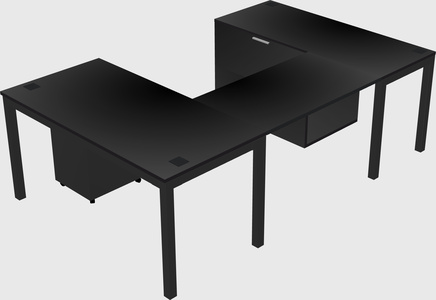 U-shaped desk + file cabinet