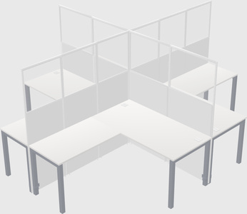 Cubículos compartilhados em forma de l