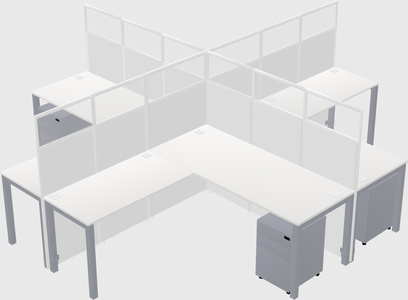 Nakabahaging l-shaped na mga cubicle