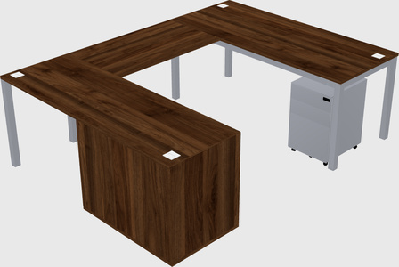U-shaped desk + file cabinet