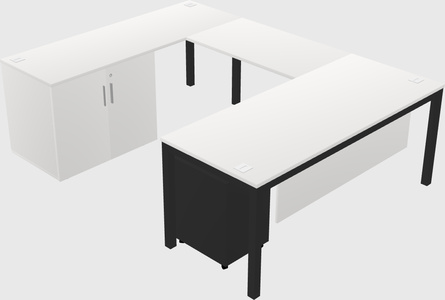 U-shaped desk + cabinet