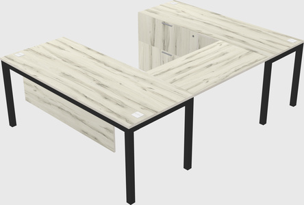 U-shaped desk + file cabinet