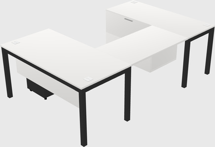 U-shaped desk + file cabinet