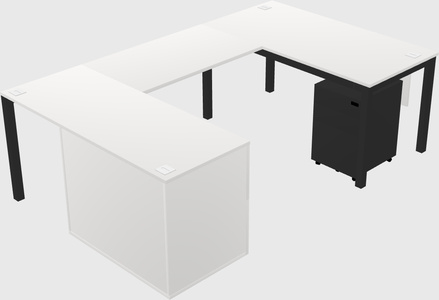 U-shaped desk + file cabinet