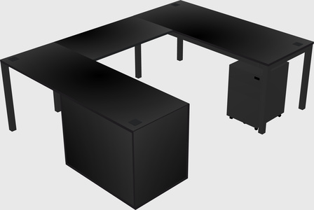 U-shaped desk + file cabinet