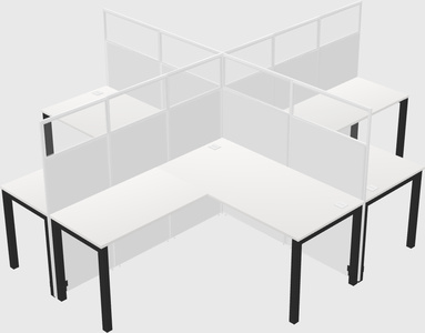 Cubículos compartilhados em forma de l