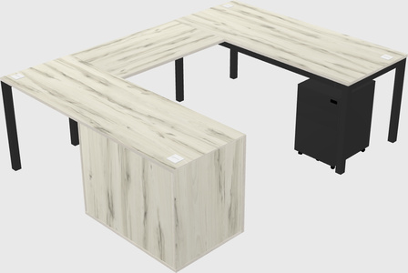 U-shaped desk + file cabinet