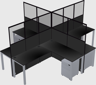 Cubículos compartilhados em forma de l