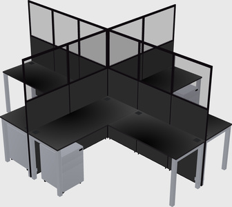 Cubículos compartilhados em forma de l
