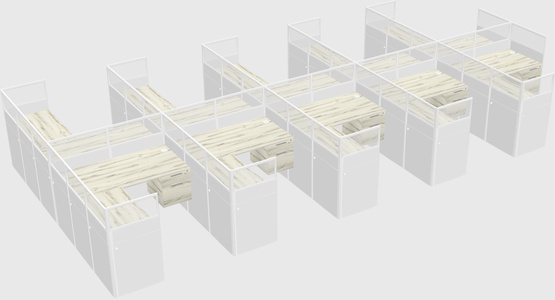 Shared l-shaped cubicle