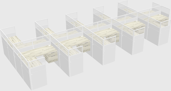 Shared l-shaped cubicle