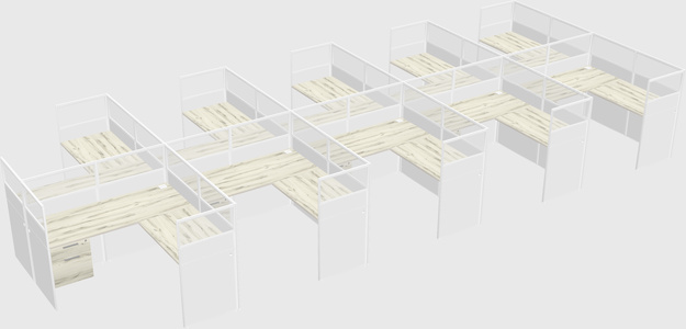Shared l-shaped cubicle