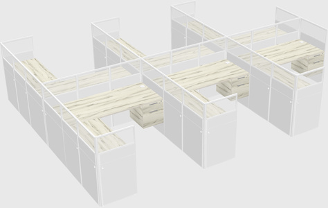 Shared l-shaped cubicle