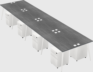Shared rectangular office desk system