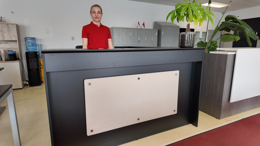 L-shaped reception desk