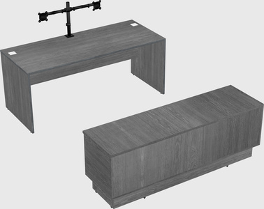 Parallel desk with low credenza