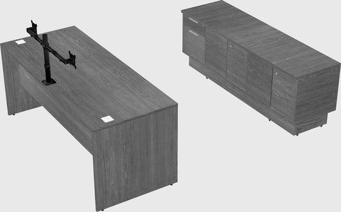 Parallel desk with low credenza