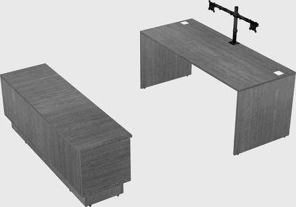 Parallel desk with low credenza