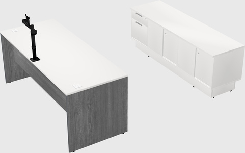 Parallel desk with low credenza