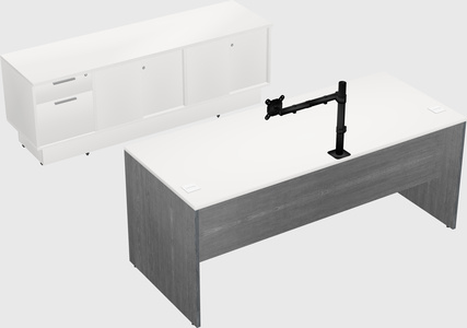 Parallel desk with low credenza