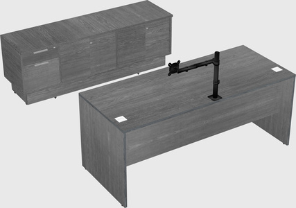 Parallel desk with low credenza