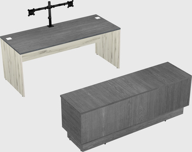 Parallel desk with low credenza