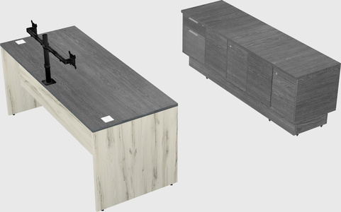 Parallel desk with low credenza