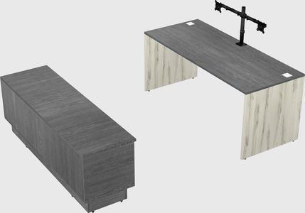 Parallel desk with low credenza