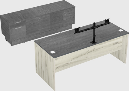 Parallel desk with low credenza