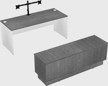 Parallel desk with low credenza